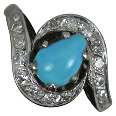 Vintage Turquoise and Diamond 14ct White Gold Cluster Ring on Twist