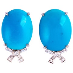 Vintage Turquoise and Diamond 18 Carat Gold Clip-On Earrings