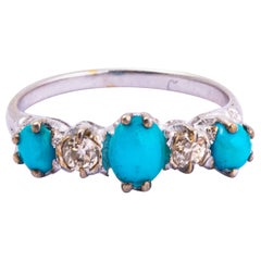 Vintage Turquoise and Diamond 18 Carat White Gold Five-Stone Ring