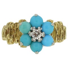 Used Turquoise and Diamond Cluster Ring