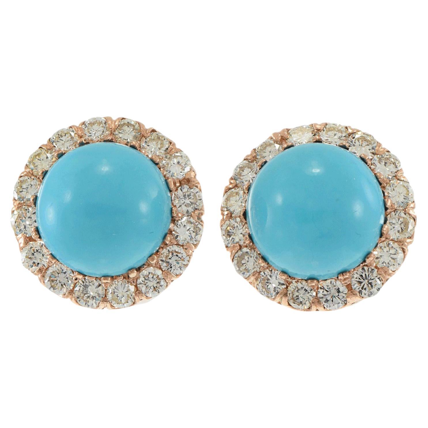 Orecchini d'epoca in turchese e diamanti con oro rosa 14KT in vendita