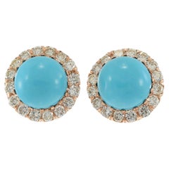 Orecchini d'epoca in turchese e diamanti con oro rosa 14KT