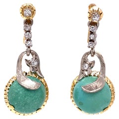 Vintage Turquoise and Diamond Gold Drop Earrings