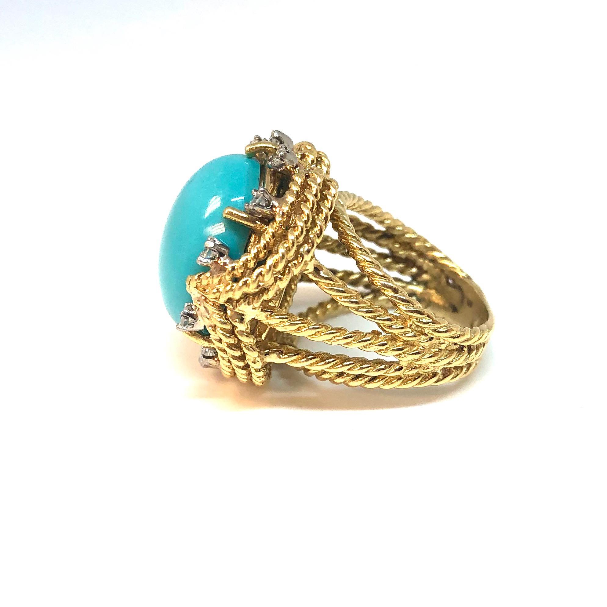 Vintage Turquoise and Diamond Gold Ring im Zustand „Gut“ im Angebot in Agoura Hills, CA