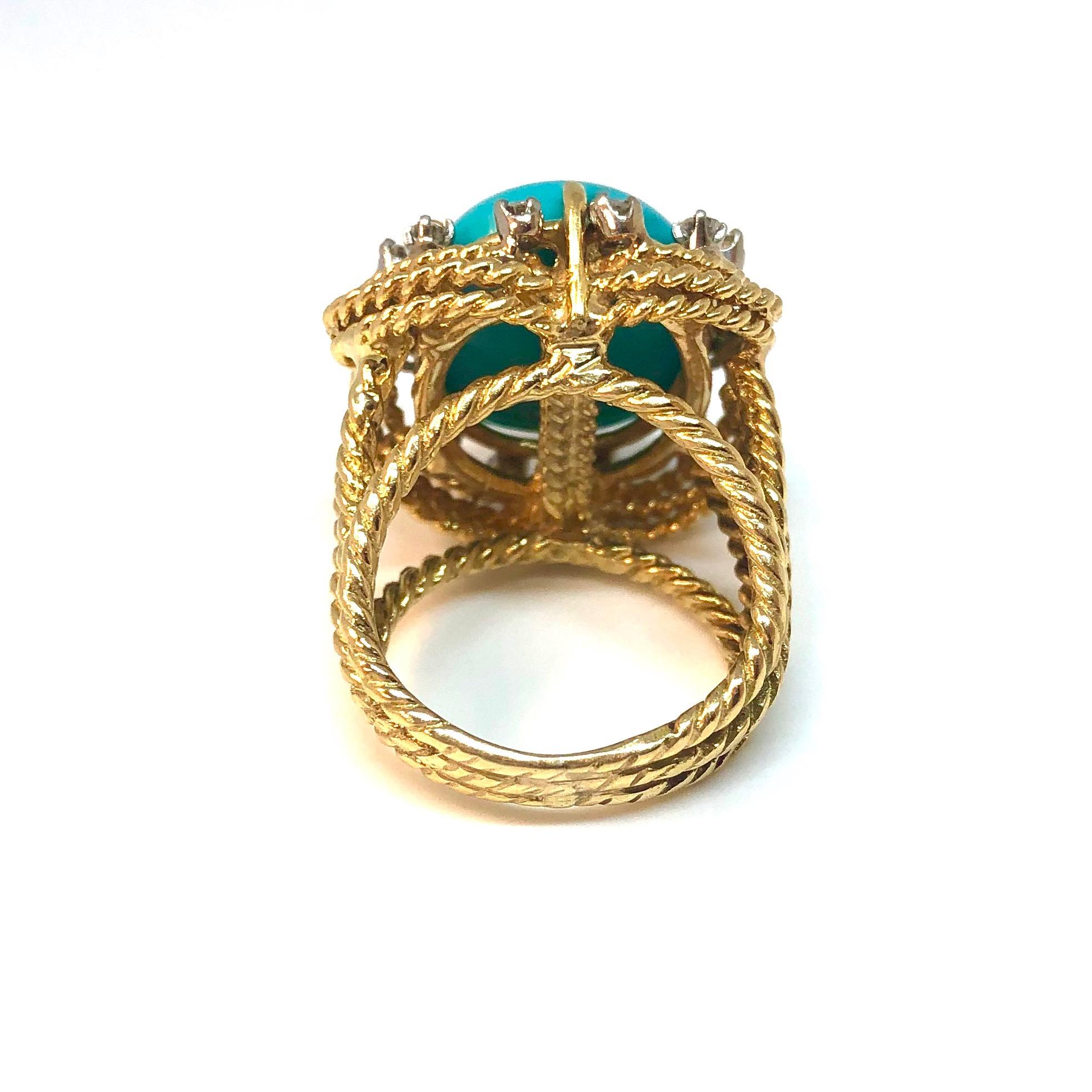 Vintage Turquoise and Diamond Gold Ring für Damen oder Herren im Angebot