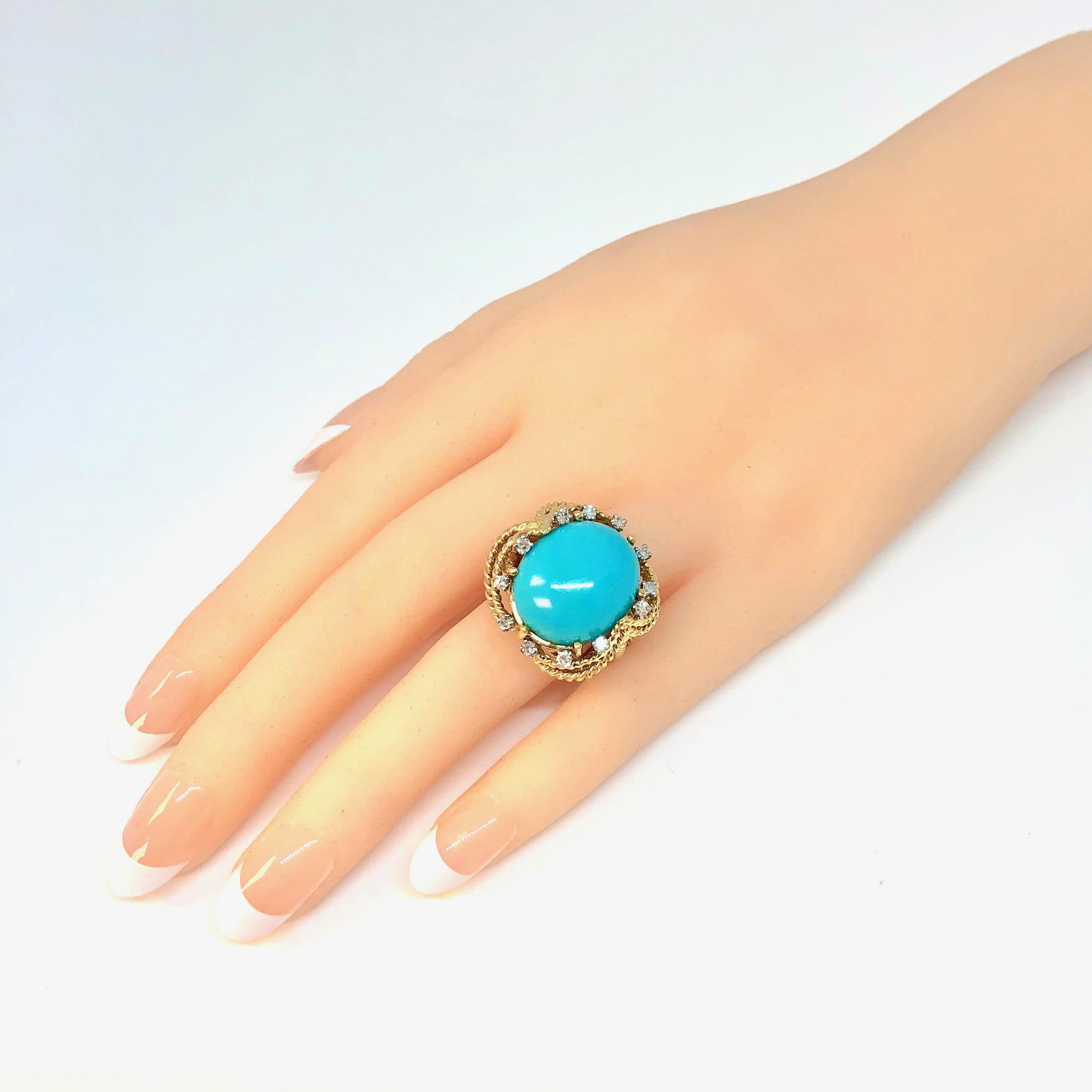 Vintage Turquoise and Diamond Gold Ring im Angebot 1
