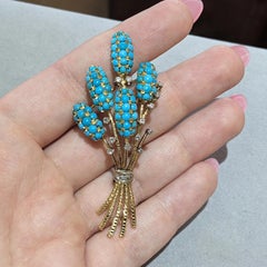 Vintage Turquoise and Diamond Pin/Brooch in 18k Yellow Gold & 18k White Gold