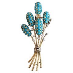 Vintage Turquoise and Diamond Pin/Brooch in 18k Yellow Gold & 18k White Gold