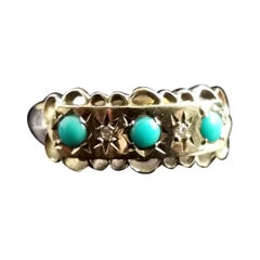 Vintage Turquoise and Diamond Ring, 9 Karat Yellow Gold