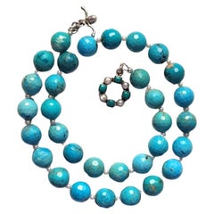 Retro Turquoise and Freshwater Pearl Necklace 