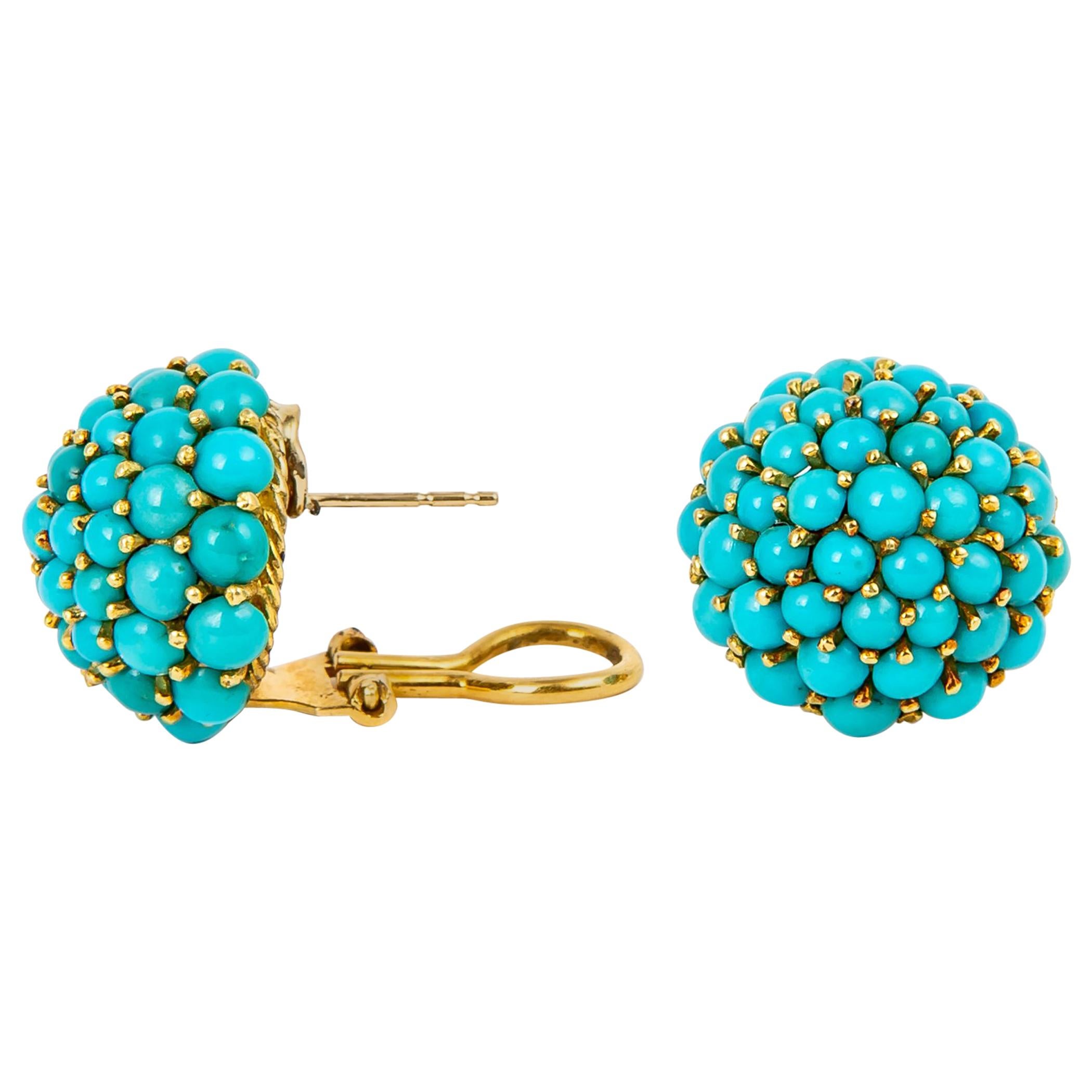 Vintage Turquoise and Gold Dome Earring