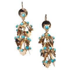 Retro Turquoise And Gold Drop Earrings, Circa 1950