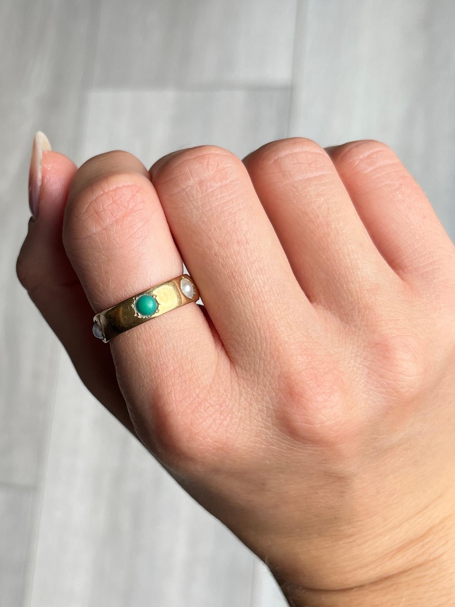 Edwardian Vintage Turquoise and Pearl 18 Carat Gold Band For Sale