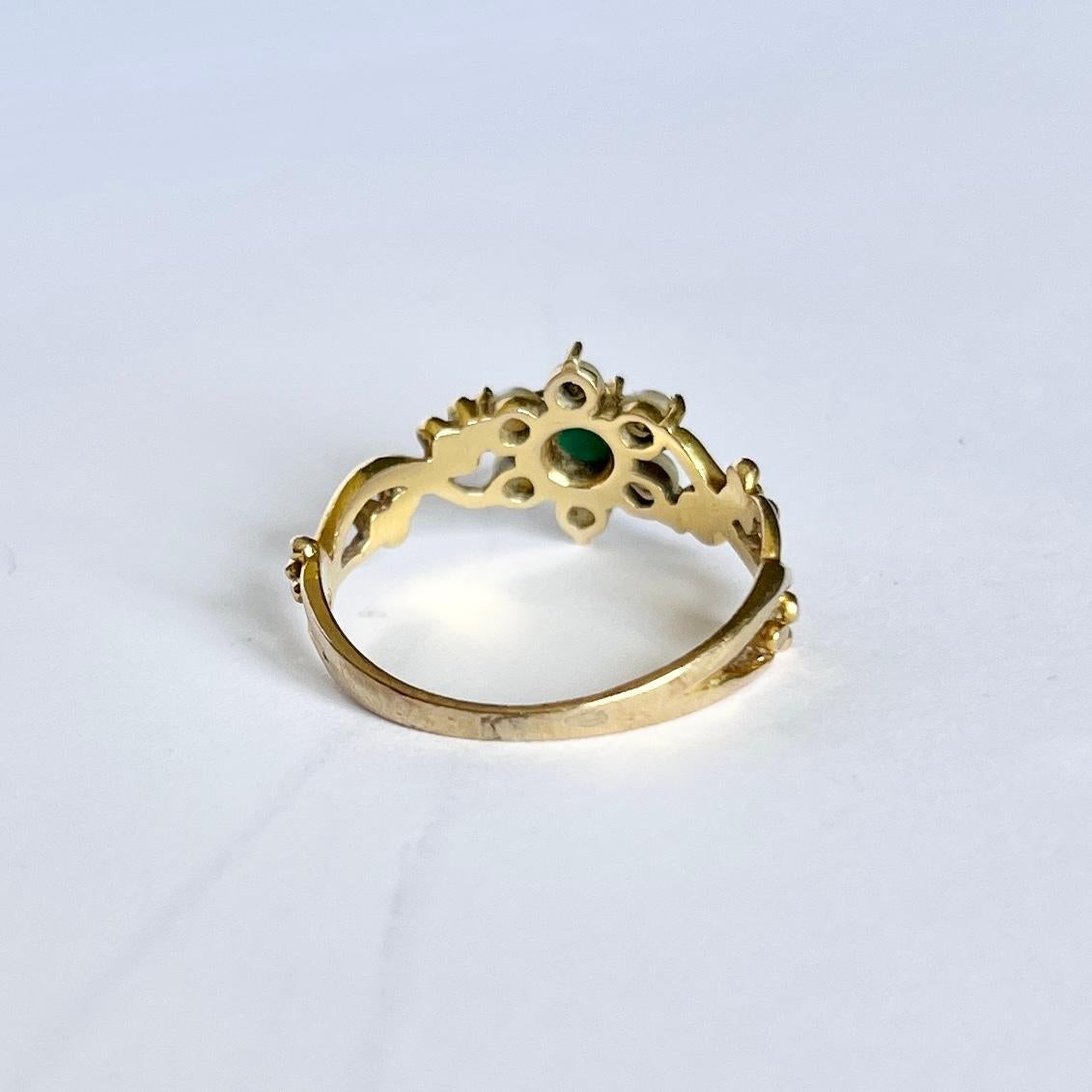 Vintage Turquoise and Pearl 9 Carat Gold Cluster Ring In Good Condition In Chipping Campden, GB