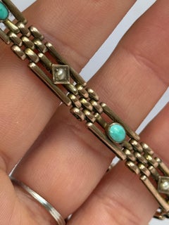 Bracciale vintage a maglie in oro 9 carati con turchese e perle