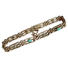 Bracciale vintage a maglie in oro 9 carati con turchese e perle