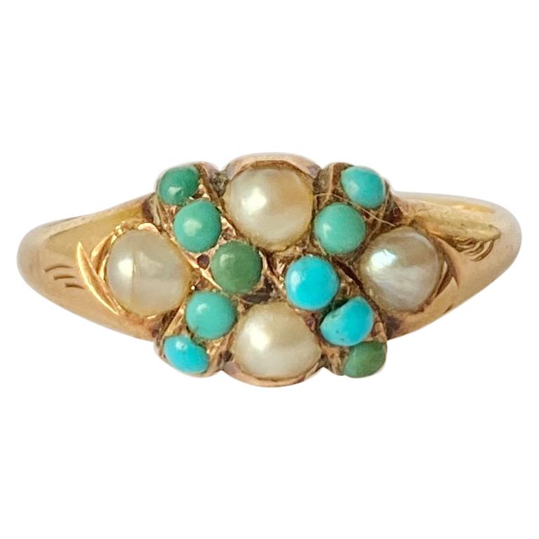 Vintage Turquoise and Pearl 9 Carat Gold Ring