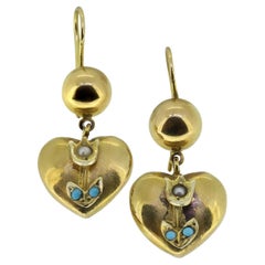 Vintage Turquoise and Pearl Love Heart Drop Earrings
