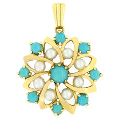 Vintage Turquoise and Pearl Pendant, hallmarked 1970