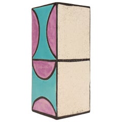 Vase vintage en céramique émaillée turquoise et violet, créé par Aldo Londi pour Bitossi (Italie)