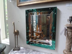 Vintage Turquoise and Silver Venetian Mirror After Fontana Arte