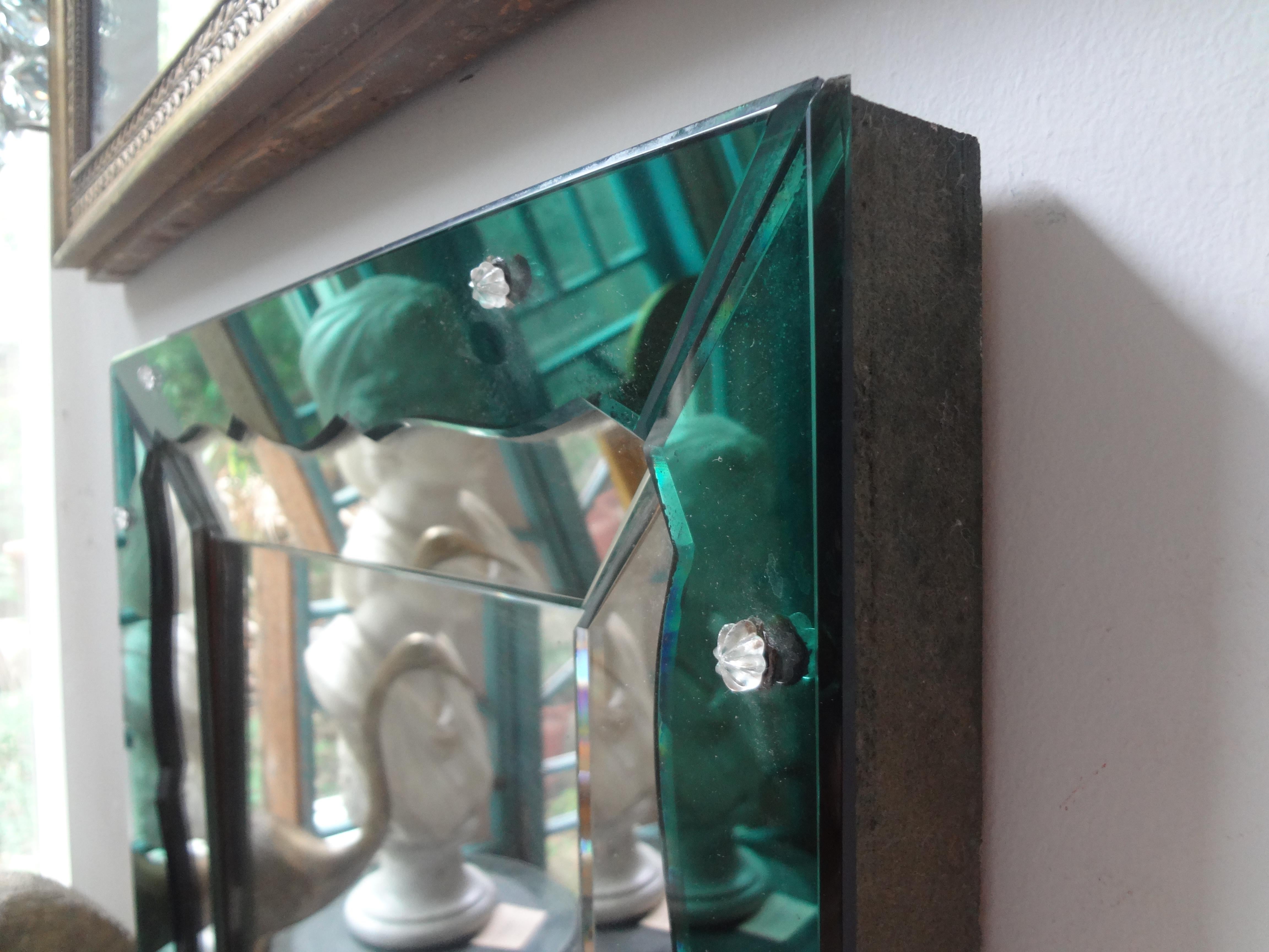 Mid-20th Century Vintage Turquoise and Silver Venetian Mirror After Fontana Arte For Sale