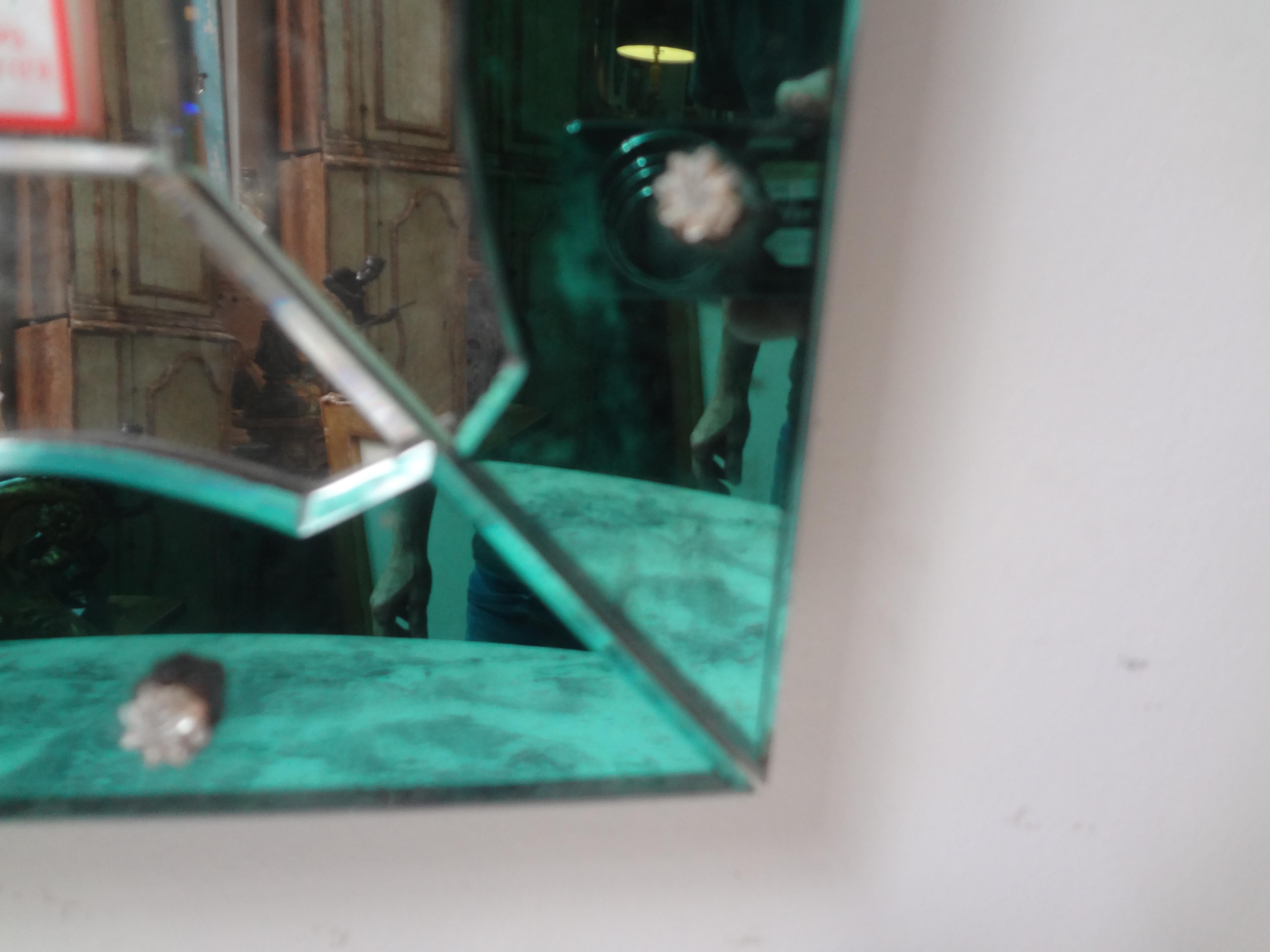 Vintage Turquoise and Silver Venetian Mirror After Fontana Arte For Sale 1