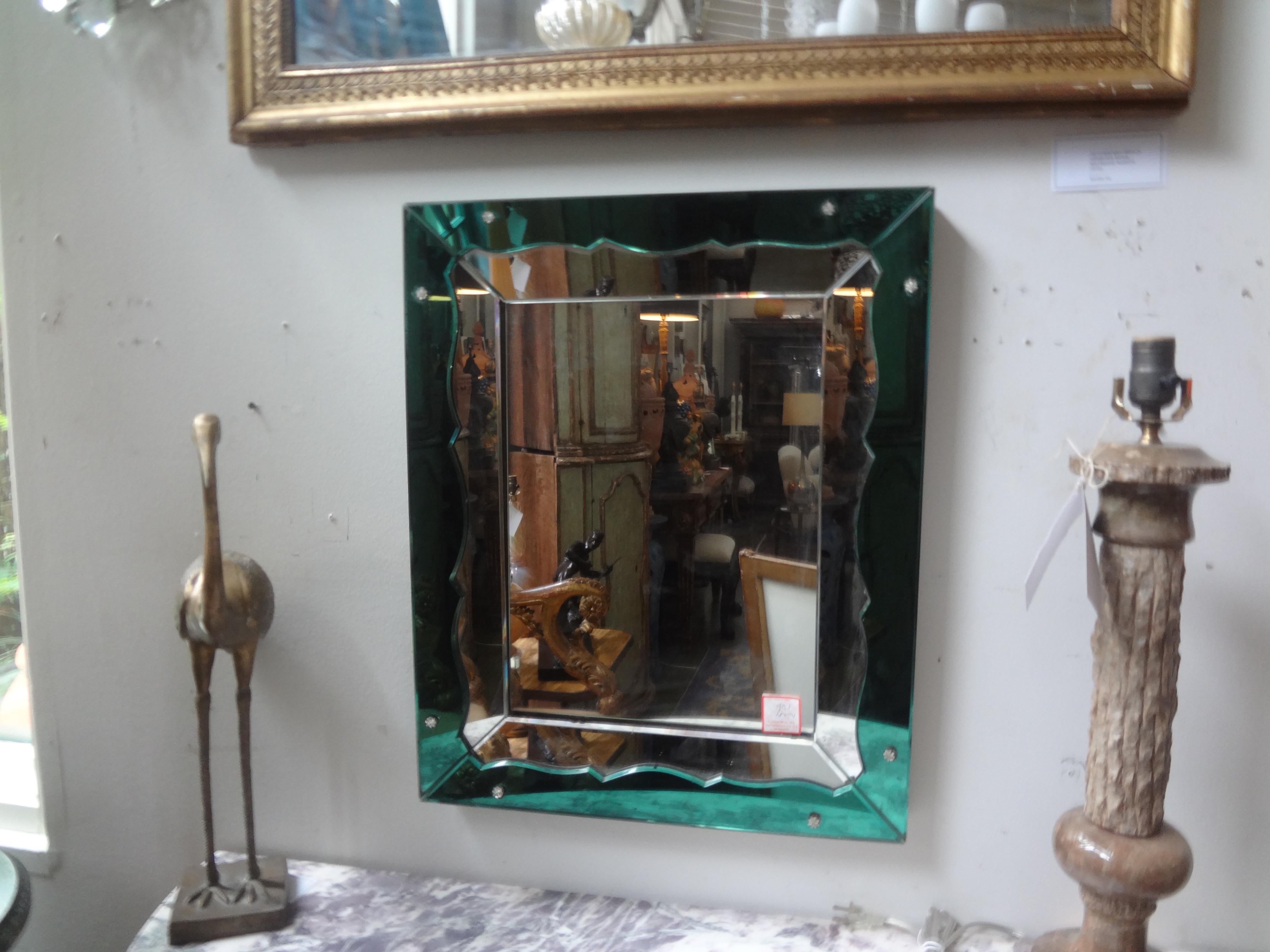 Vintage Turquoise and Silver Venetian Mirror After Fontana Arte For Sale 2