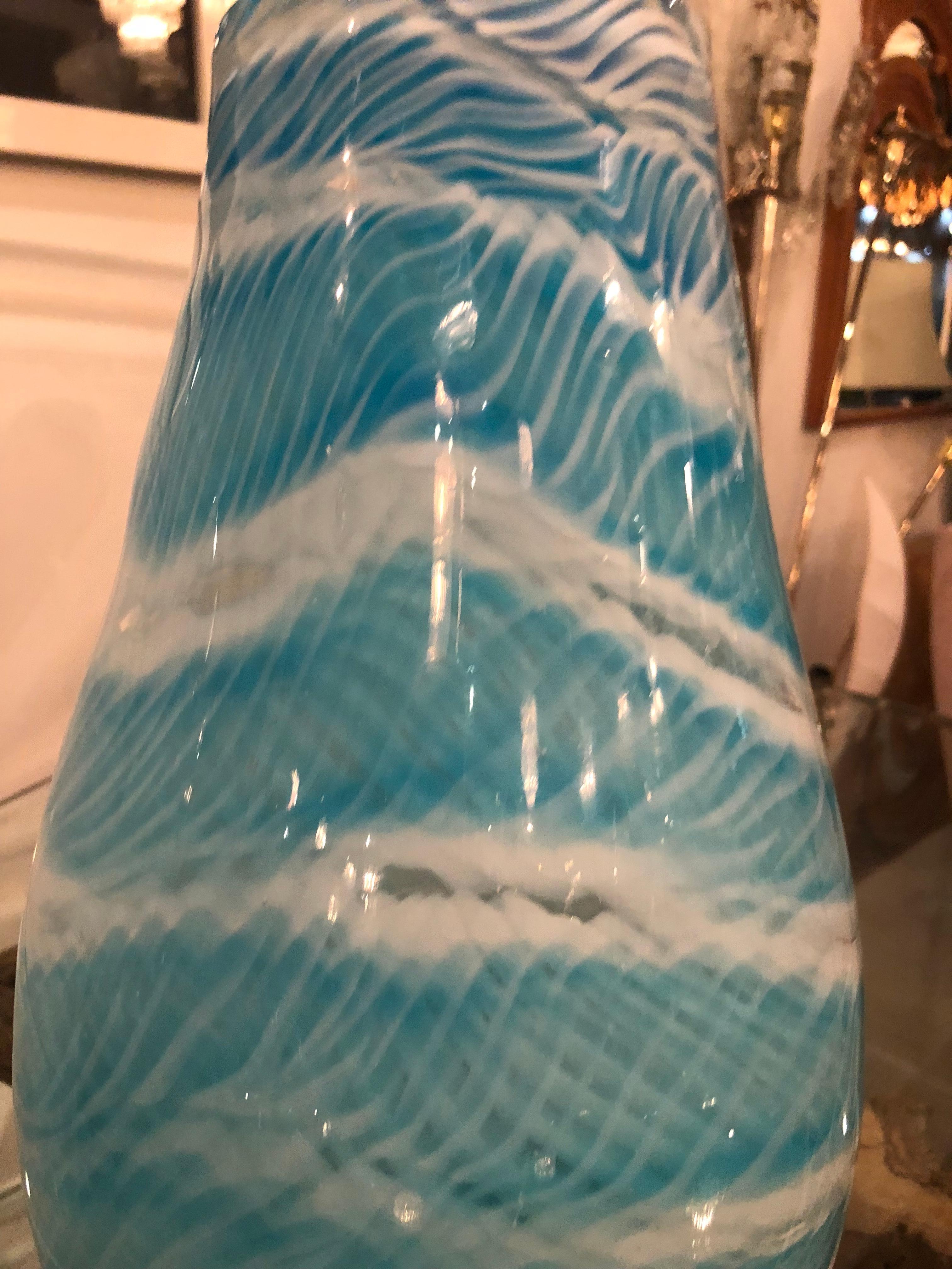 Glass Vintage Turquoise Aqua Blue Murano Vase