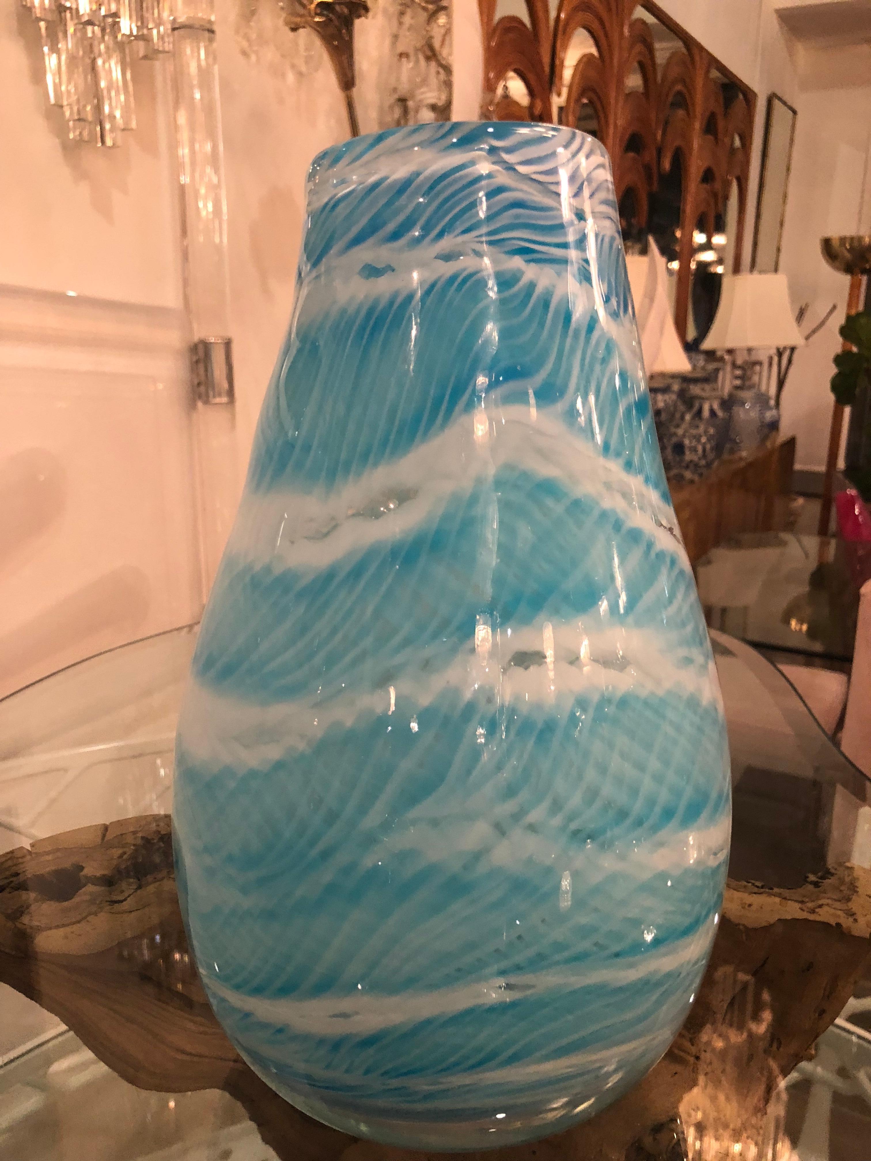 Vintage Turquoise Aqua Blue Murano Vase 1