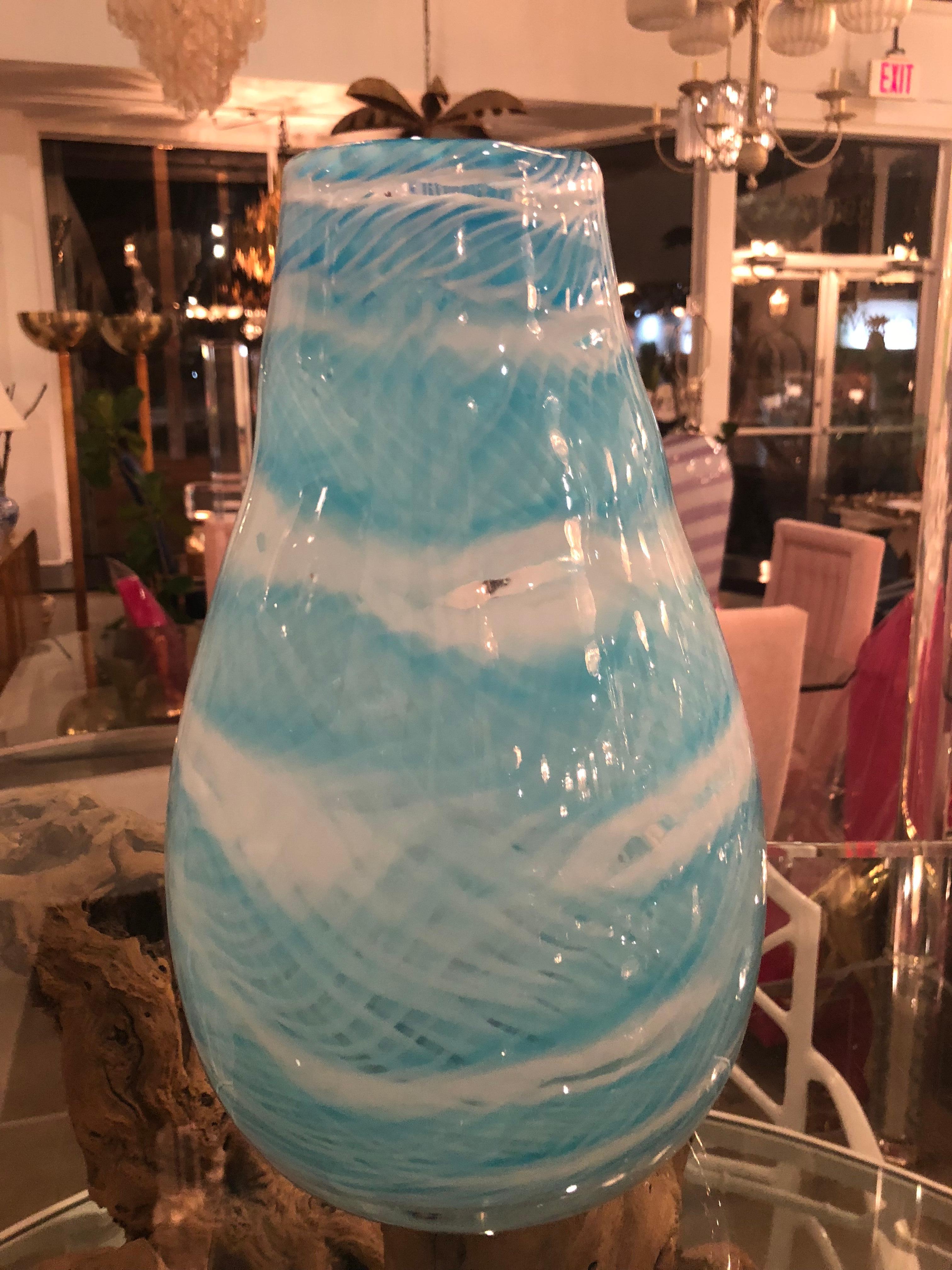 Vintage Murano Vase with lovely aqua colors. No chips or breaks. Heavy.
