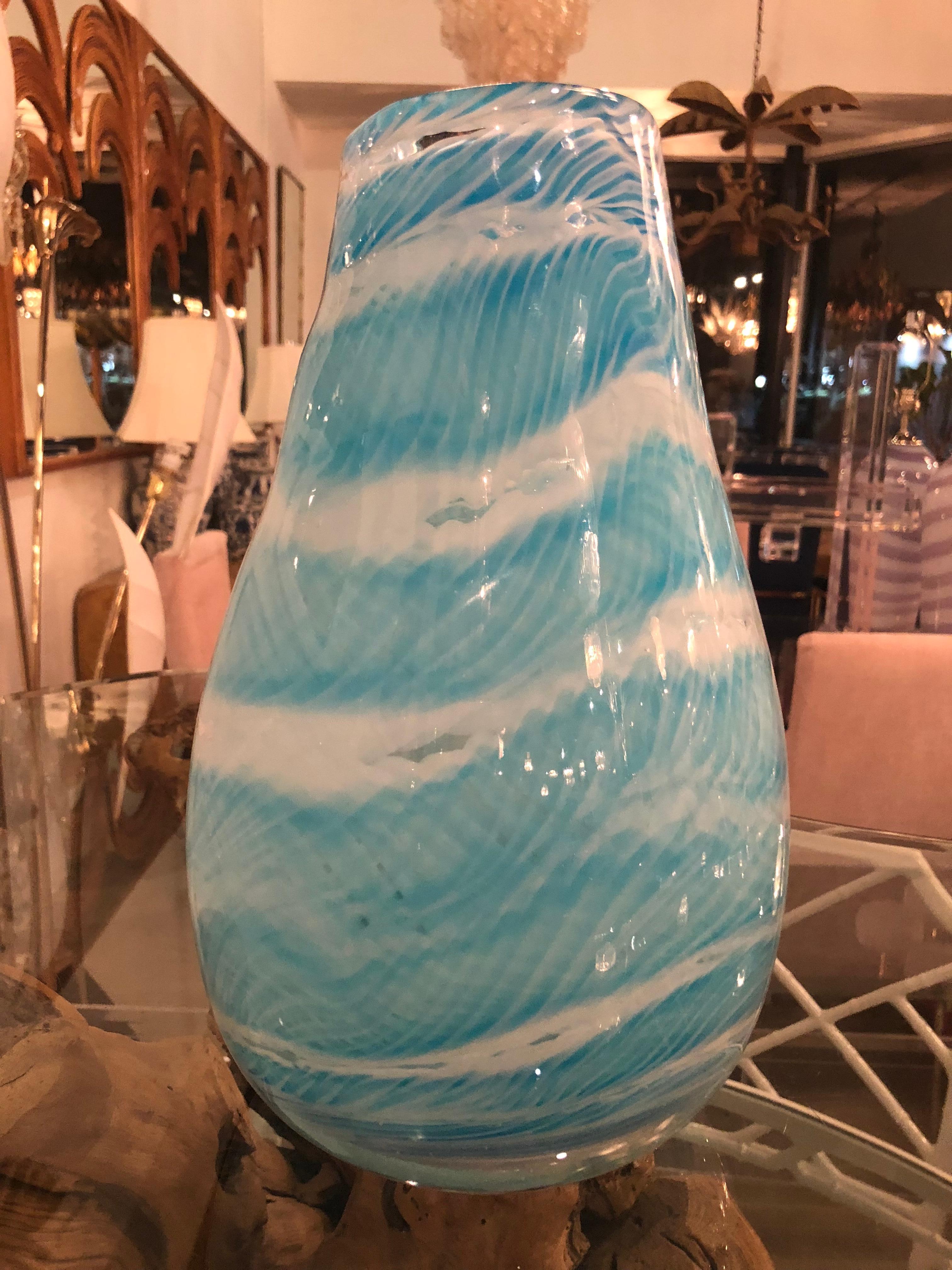 Hollywood Regency Vintage Turquoise Aqua Blue Murano Vase
