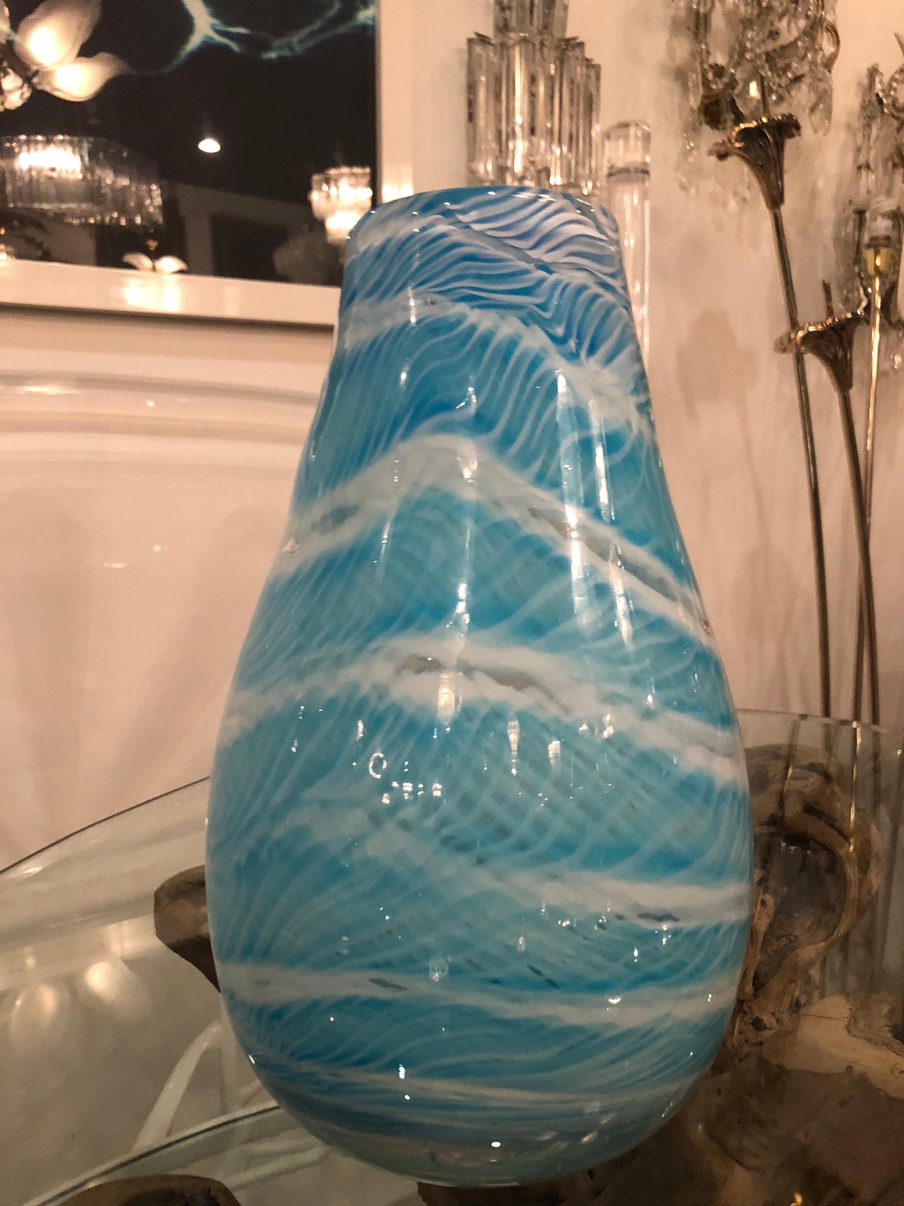 Italian Vintage Turquoise Aqua Blue Murano Vase
