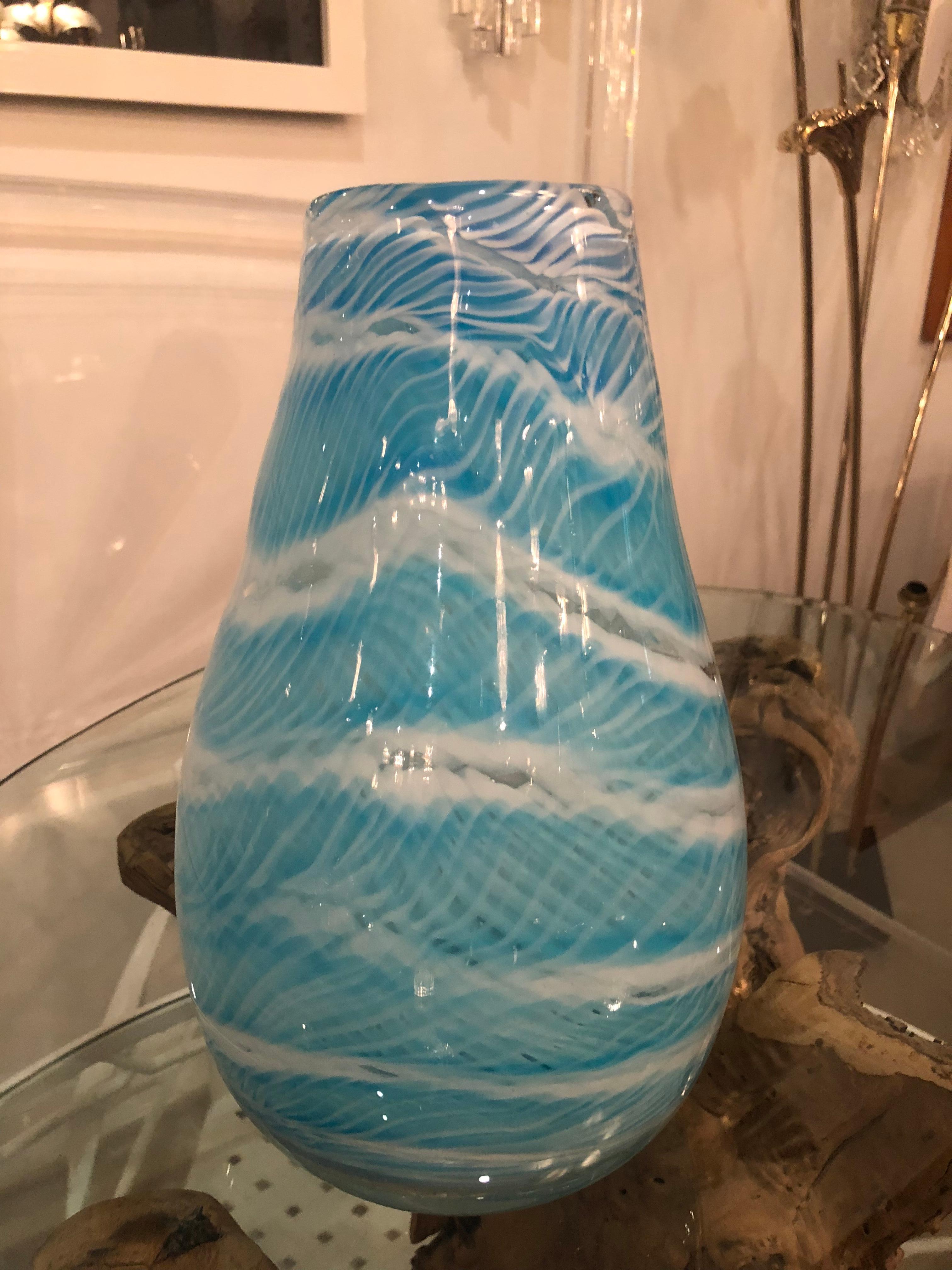 Late 20th Century Vintage Turquoise Aqua Blue Murano Vase