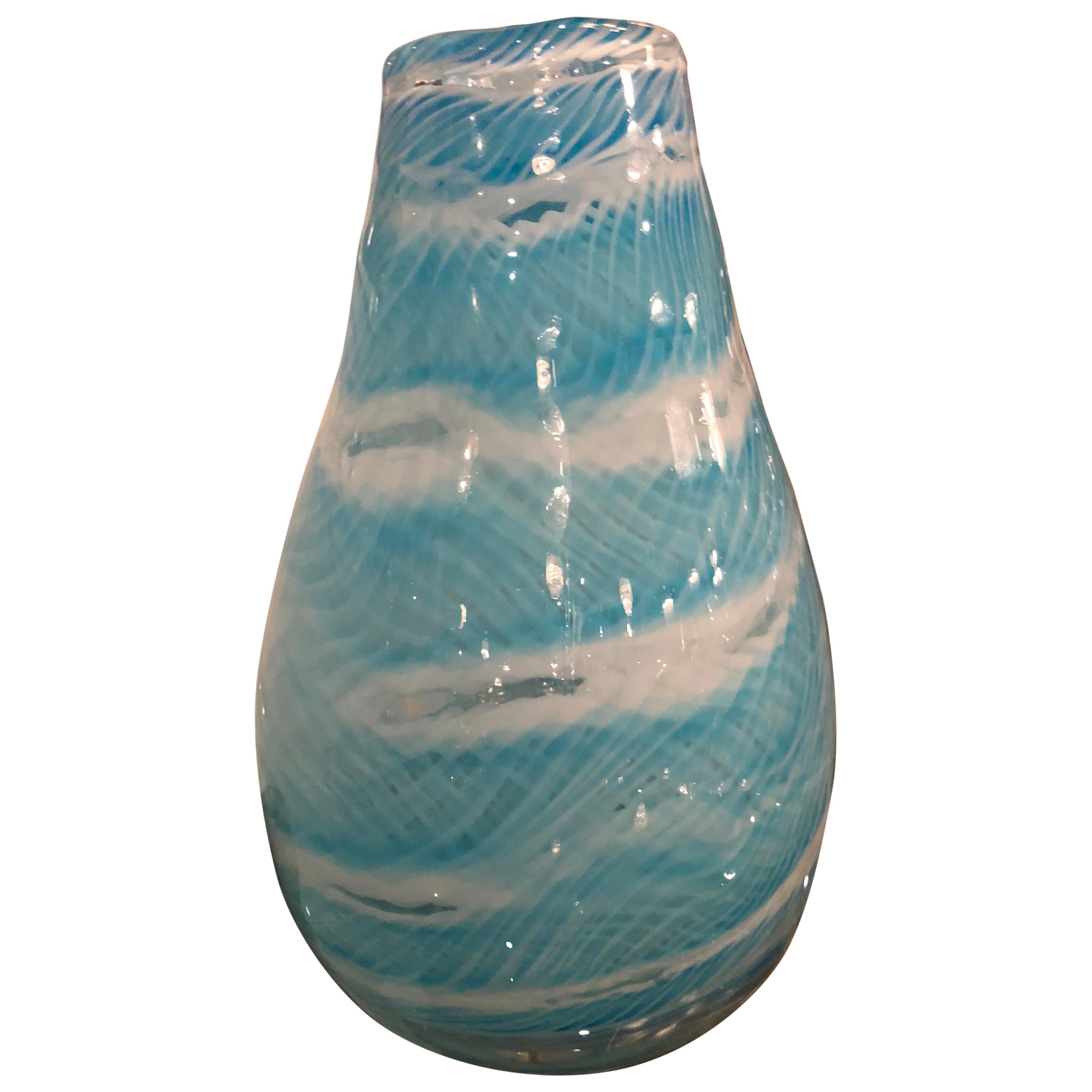 Vintage Turquoise Aqua Blue Murano Vase
