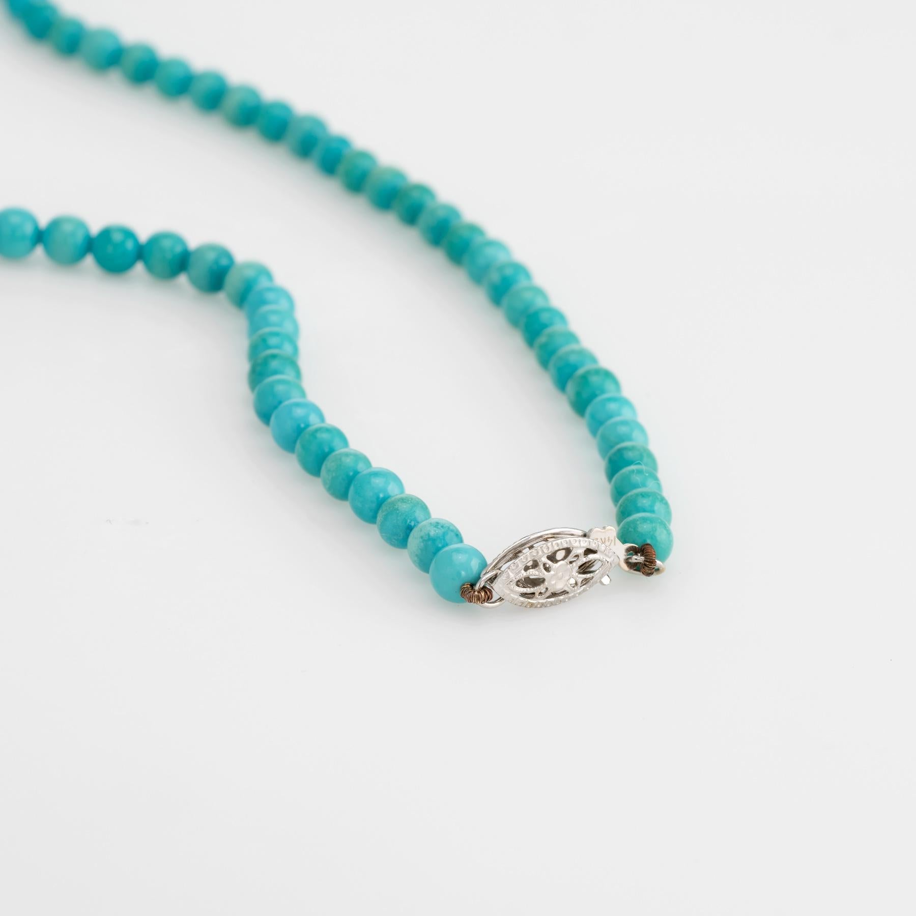 Modern Vintage Turquoise Bead Necklace Diamond Drop 14k White Gold Choker Jewelry For Sale
