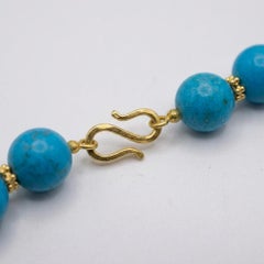Vintage Turquoise Bead Necklace with 18k Yellow Gold Spacers