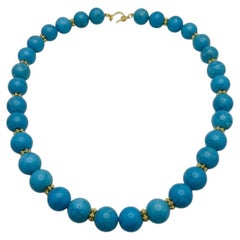 Vintage Turquoise Bead Necklace with 18k Yellow Gold Spacers