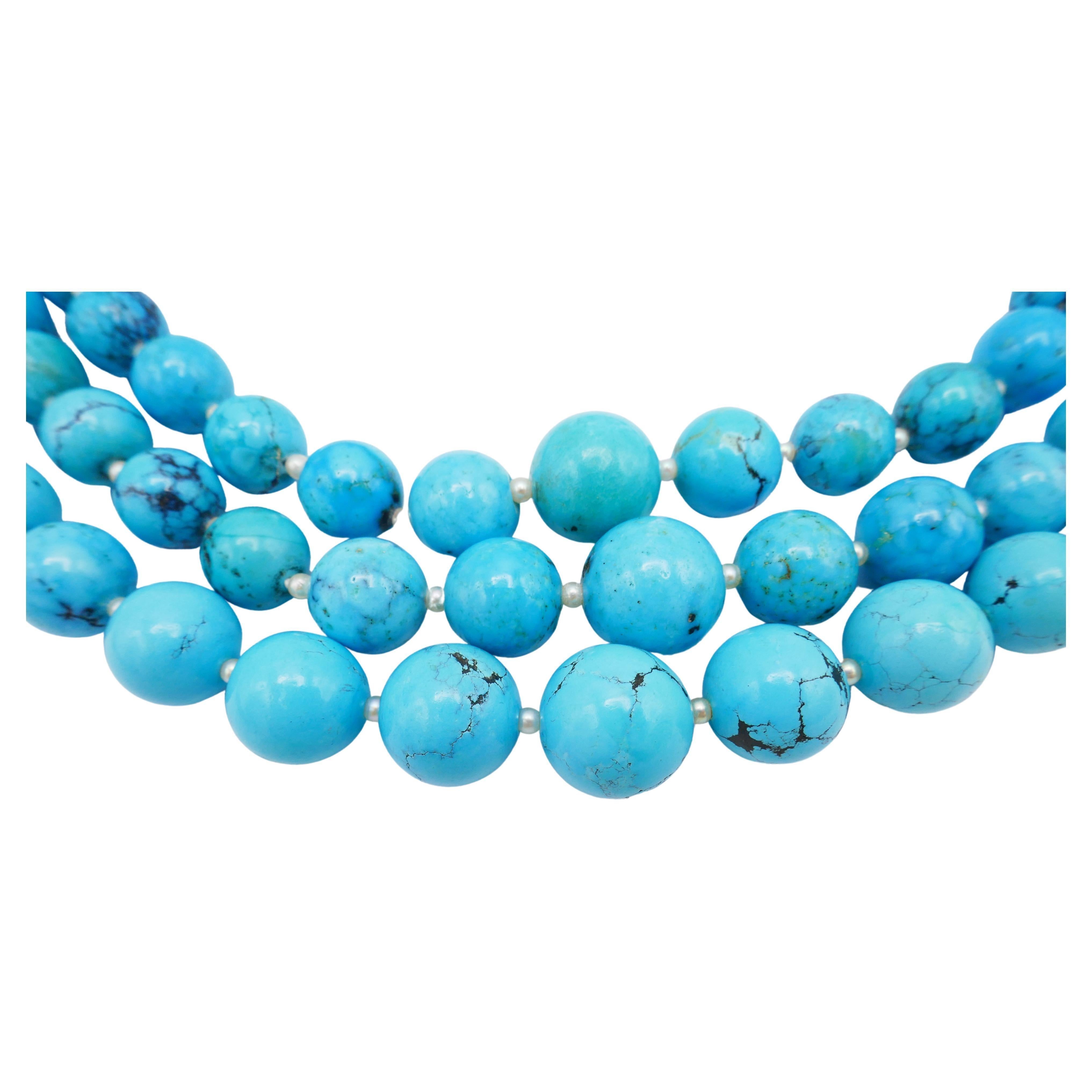 Vintage Turquoise Bead Pearl Necklace 3