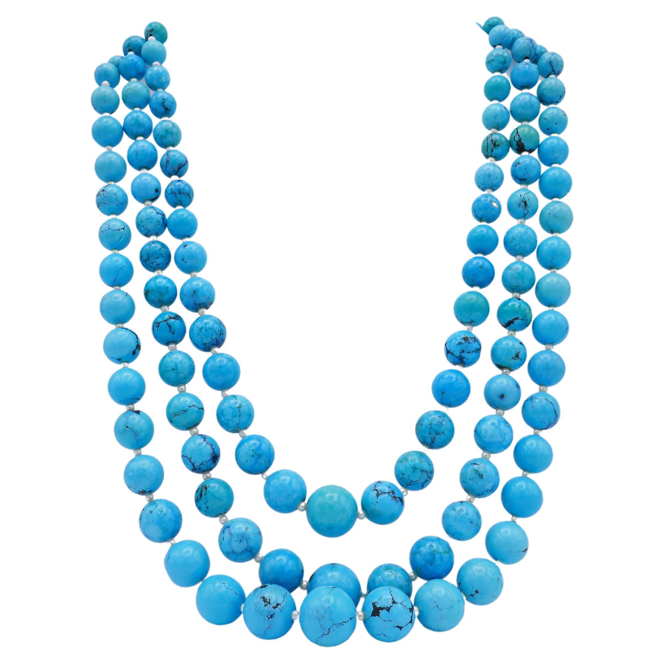 Vintage Turquoise Bead Pearl Necklace 1