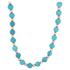 Vintage Turquoise Bead Strand Necklace 14k Yellow Gold