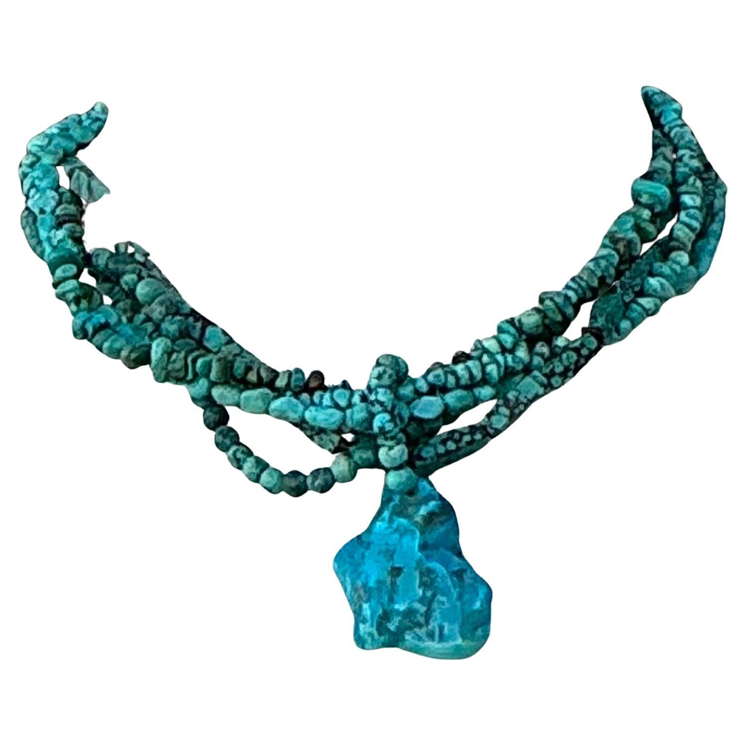 Collana a più fili con perline in turchese vintage in vendita