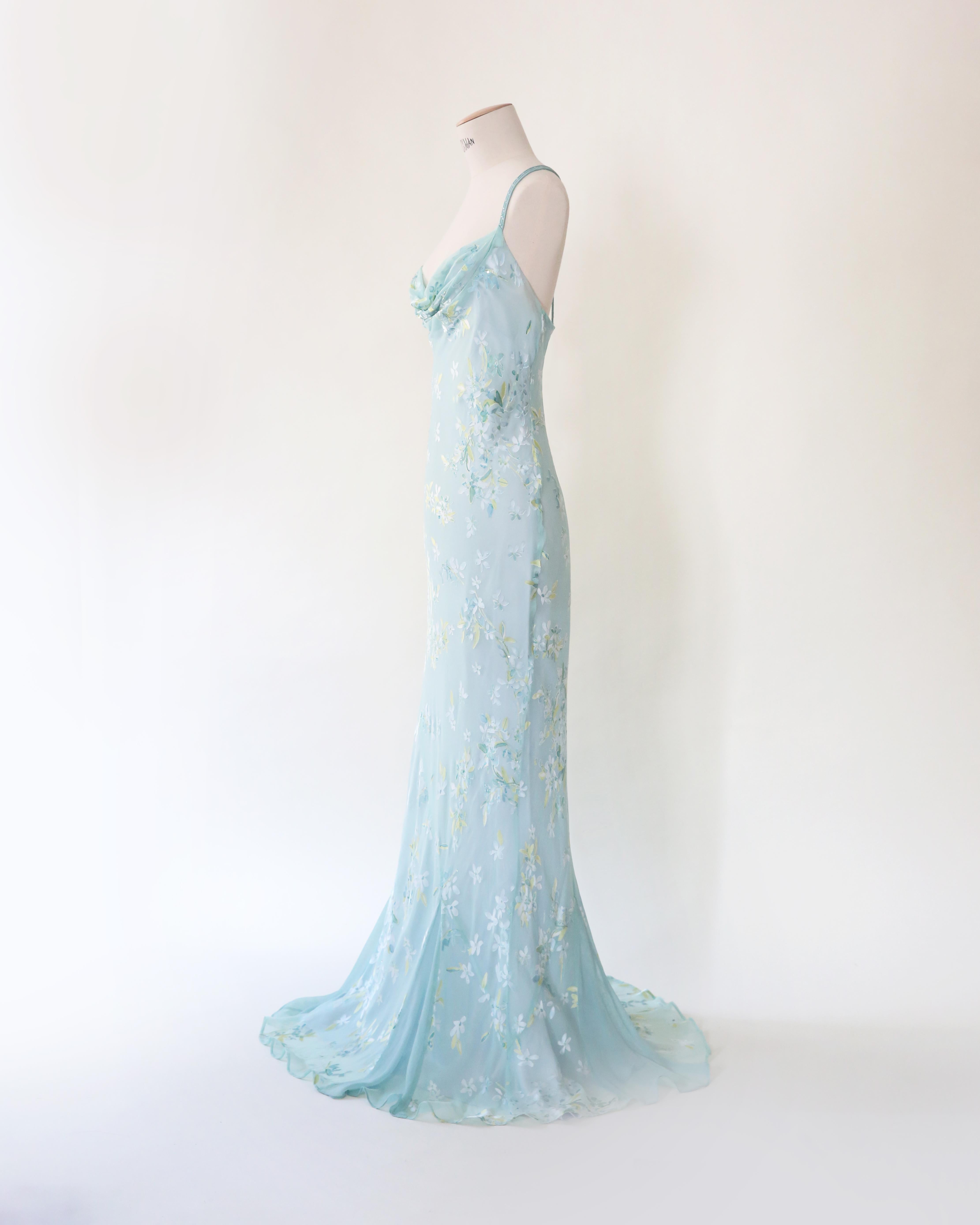 Vintage turquesa de cuentas de seda pura floral en capas vestido de novia slip vestido M L en venta 1