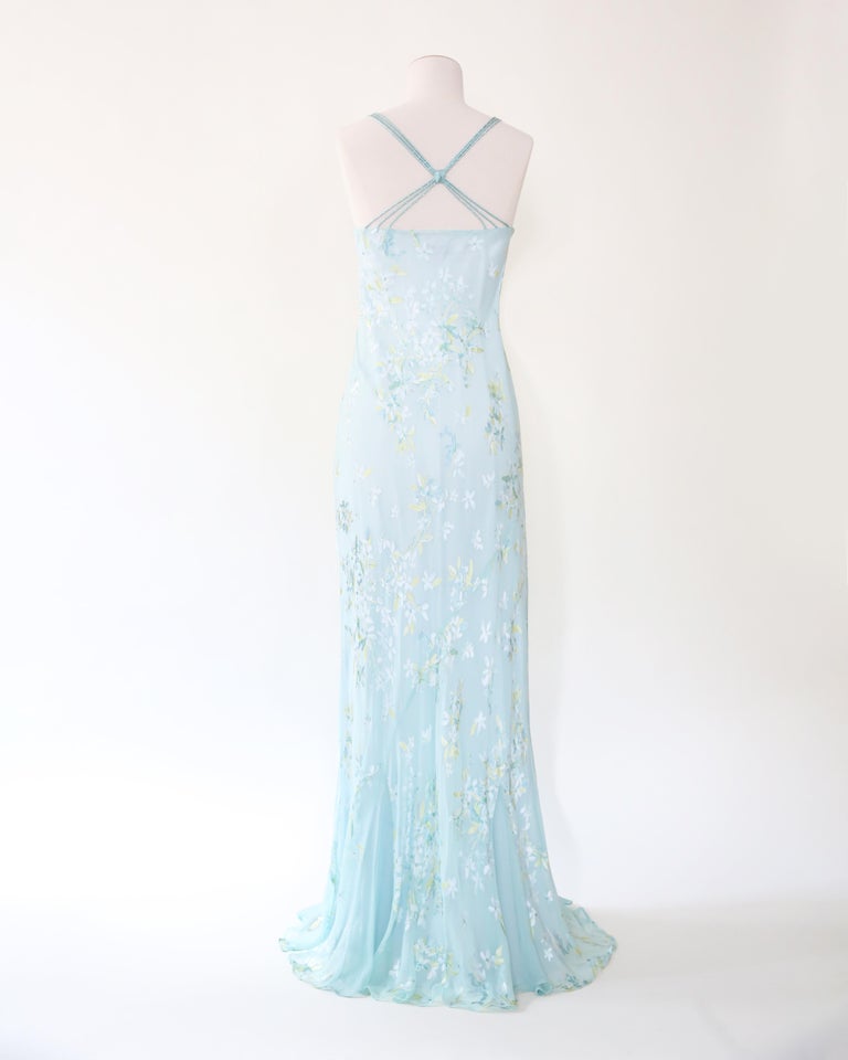 Vintage turquoise beaded silk sheer floral layered wedding slip dress gown  M L For Sale at 1stDibs
