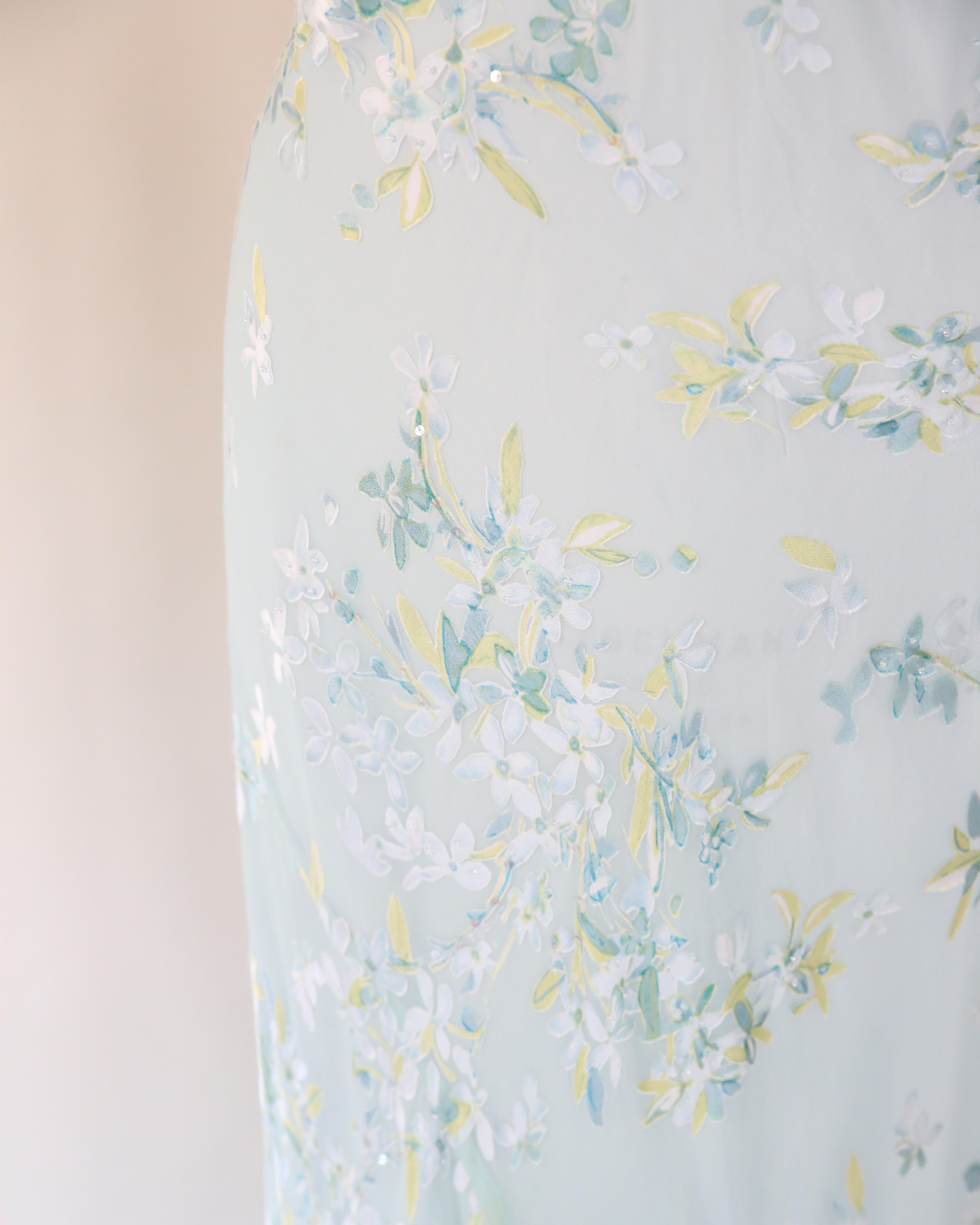 Vintage turquesa de cuentas de seda pura floral en capas vestido de novia slip vestido M L en venta 3