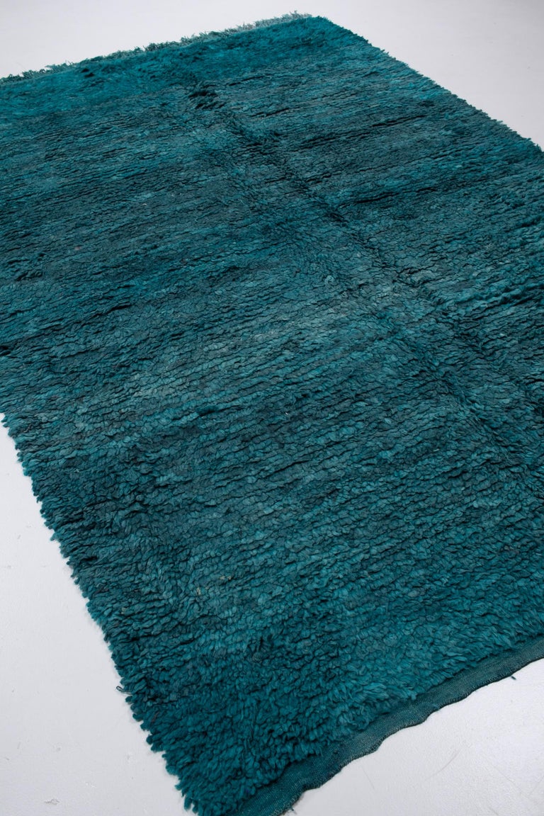 Turquoise Silk Ribbed Rug Vintage Turquoise Beni M'guild Rug For Sale at 1stDibs