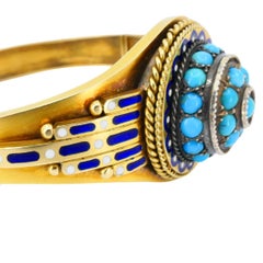 Vintage Turquoise Bracelet Enamel Bangle 14k Gold Silver Accents