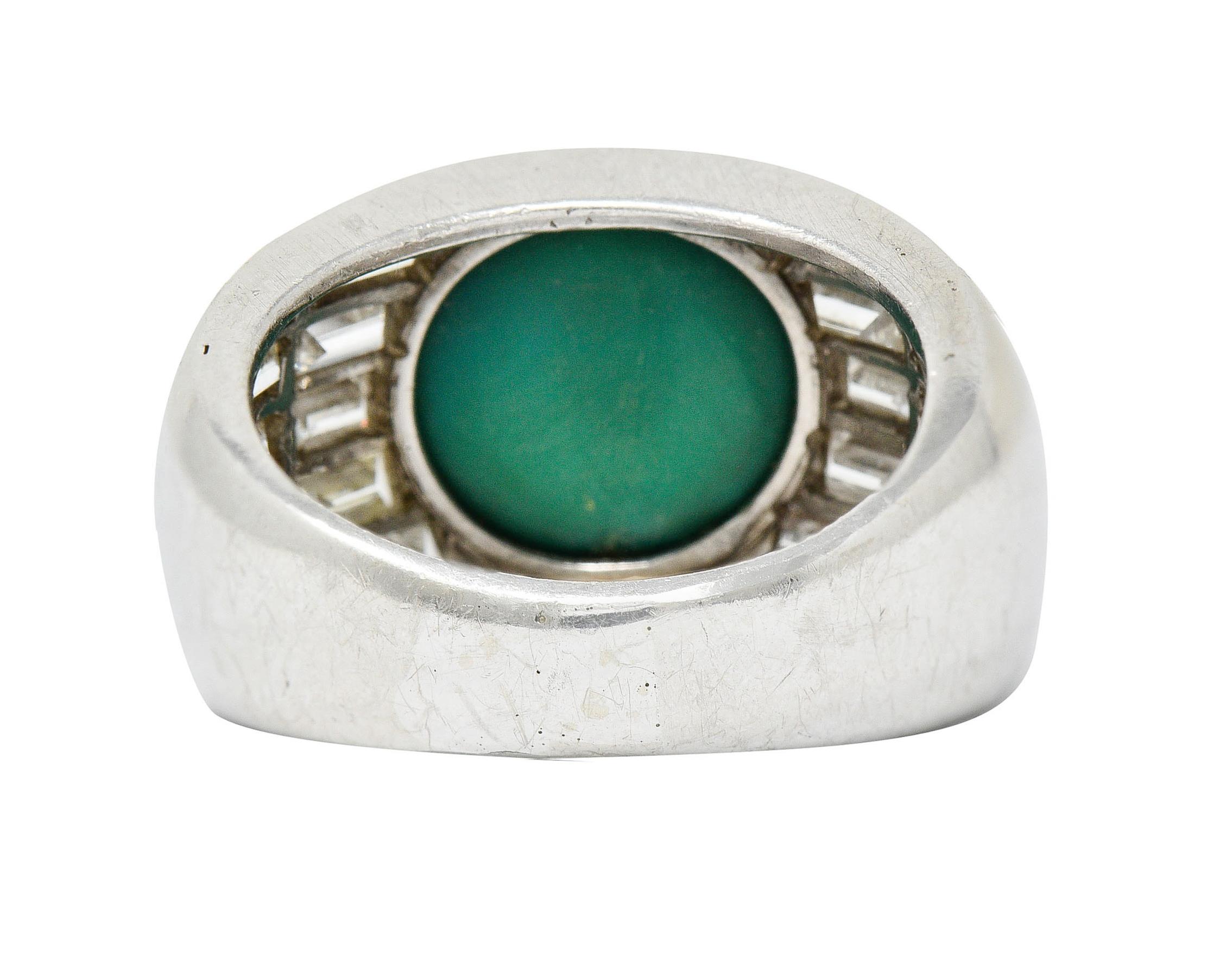Vintage Turquoise Cabochon 2.50 Carats Diamond Platinum Band Ring In Excellent Condition In Philadelphia, PA