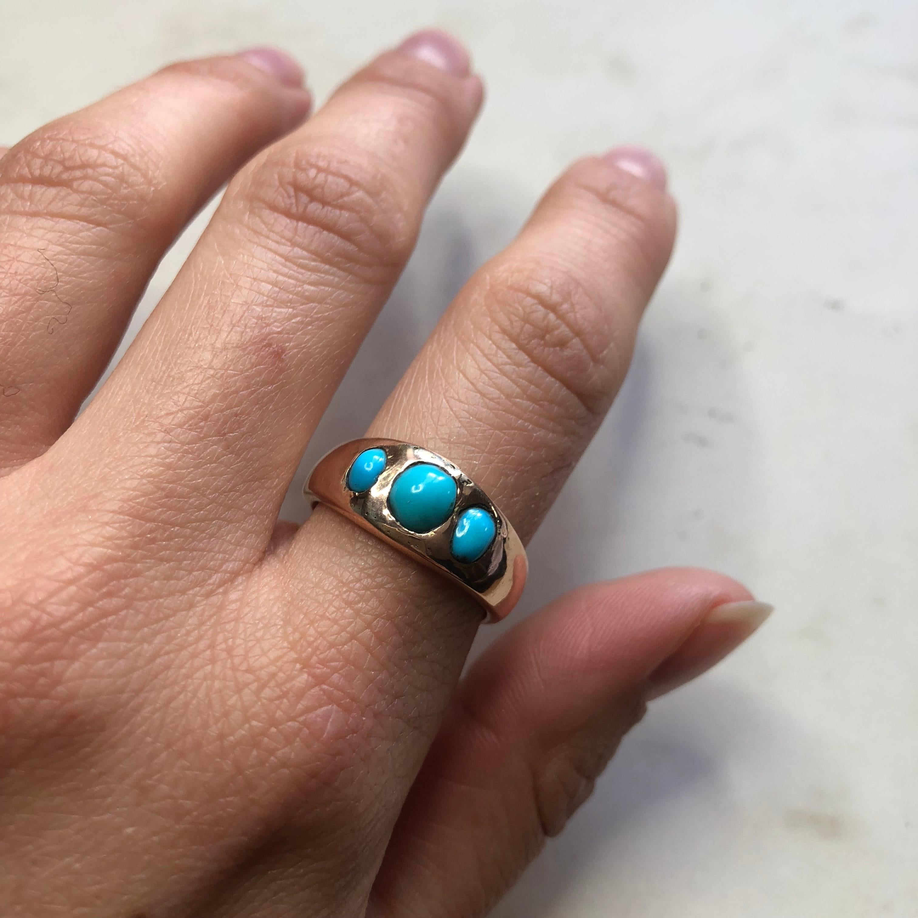 Vintage Turquoise Cabochon and 9 Carat Gold Band 2