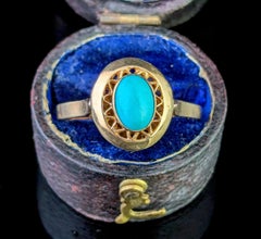 Vintage Turquoise Cabochon cocktail ring, 9k yellow gold